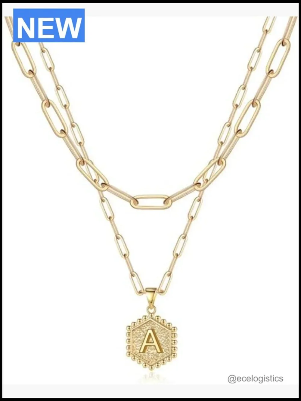 Dainty Initial Pendant Layering Necklace Set 14K Gold Plated Long Chain
